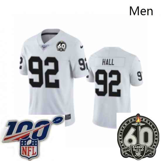 Men Oakland Raiders #92 P.J. Hall White 60th Anniversary Vapor Untouchable Limited Player 100th Season Football Jersey